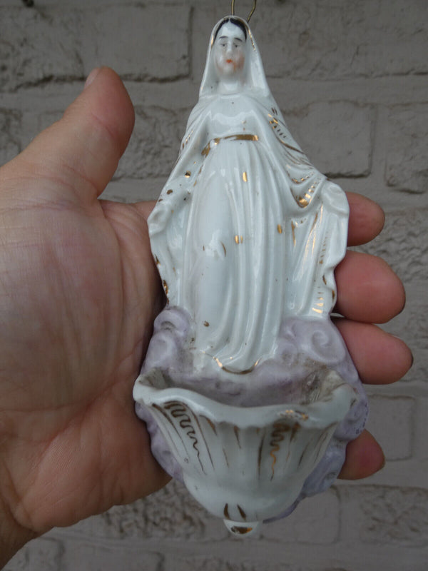 Antique French vieux paris porcelain   holy water font madonna