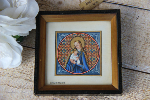 Religious miniature Frame souvenir de abbey of Maredred belgium 1950s