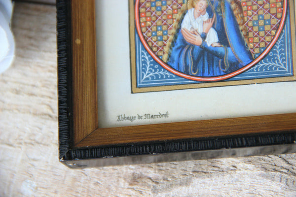 Religious miniature Frame souvenir de abbey of Maredred belgium 1950s