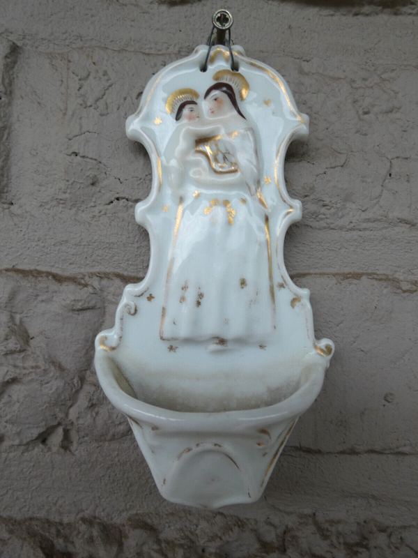 Antique French vieux paris porcelain  madonna holy water font