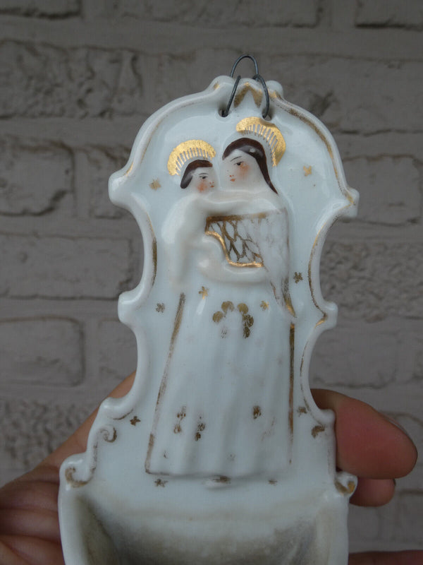 Antique French vieux paris porcelain  madonna holy water font