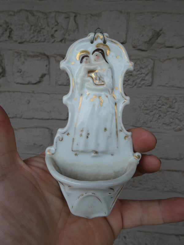 Antique French vieux paris porcelain  madonna holy water font