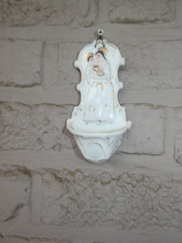 Antique French vieux paris porcelain  madonna holy water font