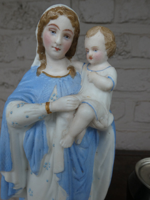 Antique French vieux old paris bisque porcelain madonna jesus figurine statue