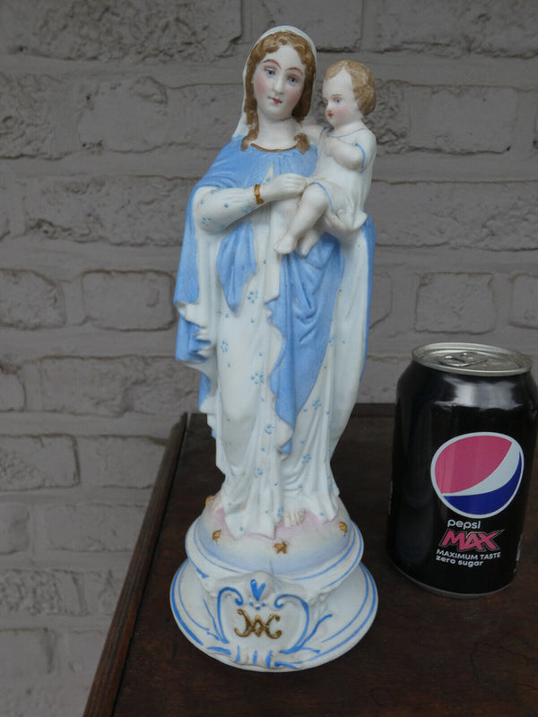 Antique French vieux old paris bisque porcelain madonna jesus figurine statue