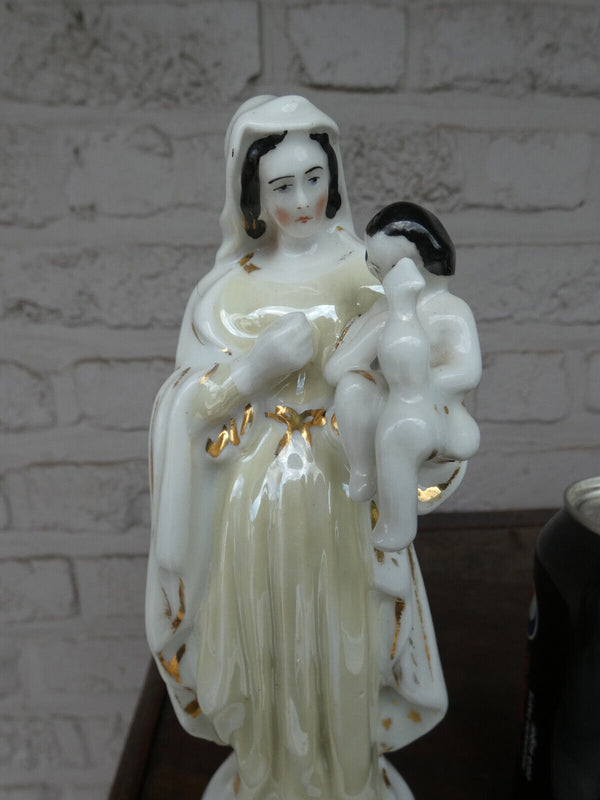 Antique French vieux old paris porcelain madonna jesus figurine statue