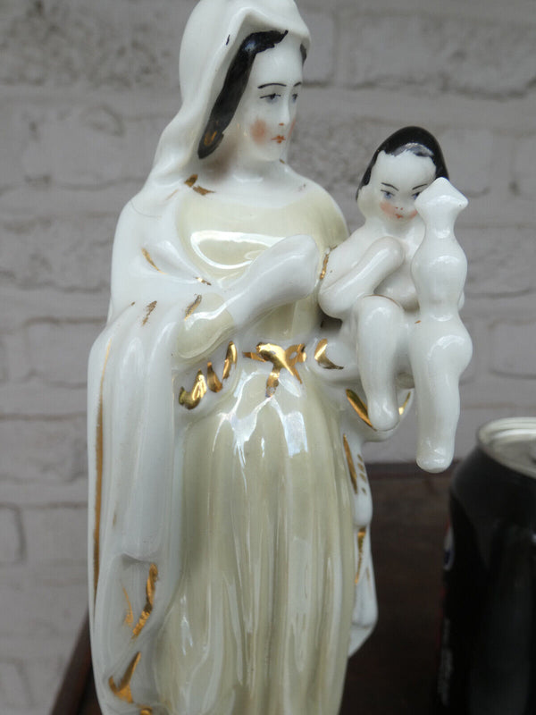 Antique French vieux old paris porcelain madonna jesus figurine statue