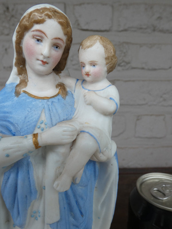 Antique French vieux old paris bisque porcelain madonna jesus figurine statue