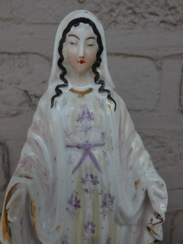 Antique French vieux paris old porcelain madonna statue figurine religious