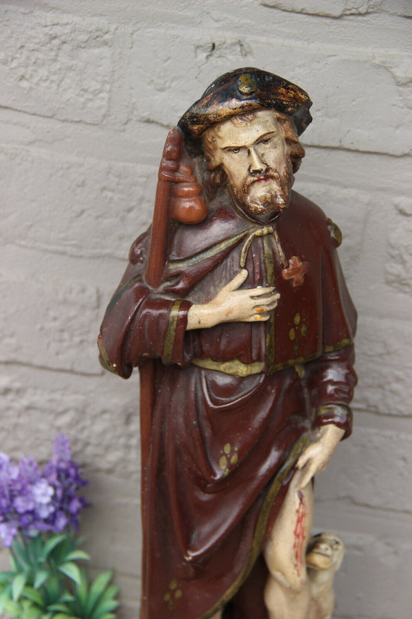 Antique French chalkware saint Roch dog figurine statue religious