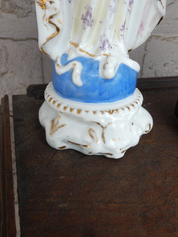 Antique French vieux paris old porcelain madonna statue figurine religious