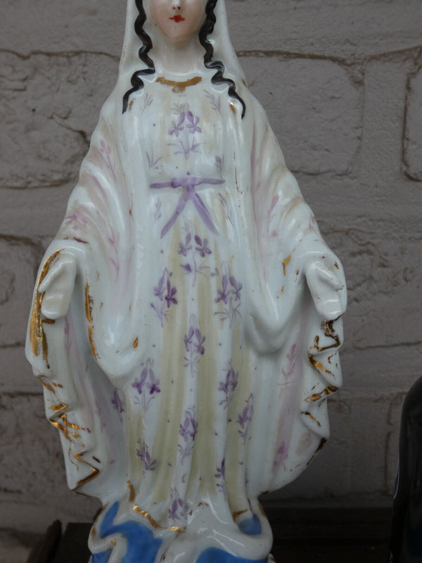 Antique French vieux paris old porcelain madonna statue figurine religious