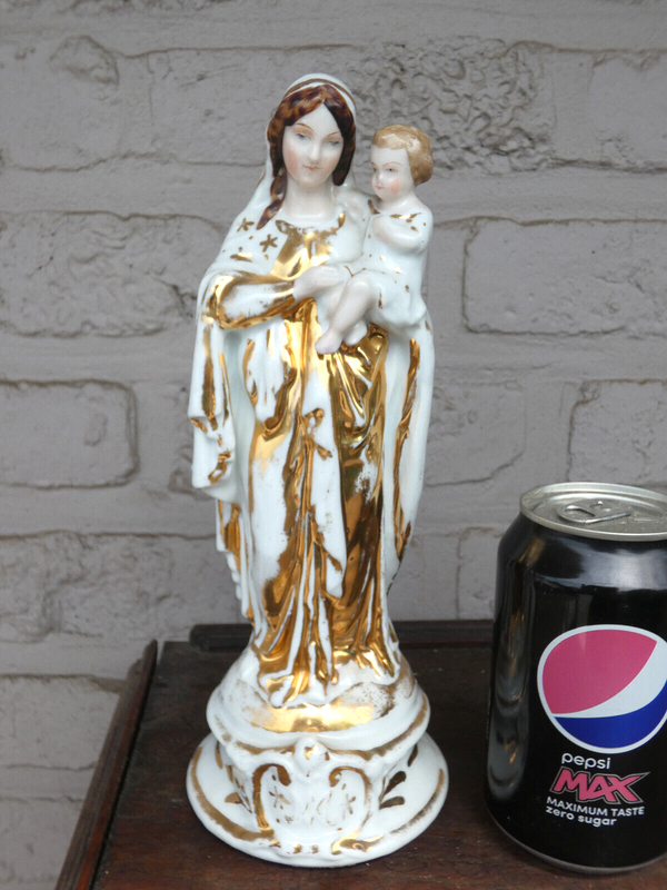 Antique French vieux paris old porcelain madonna statue figurine religious