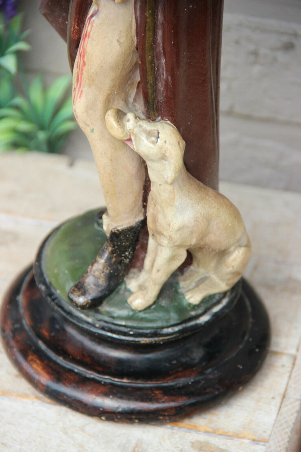 Antique French chalkware saint Roch dog figurine statue religious