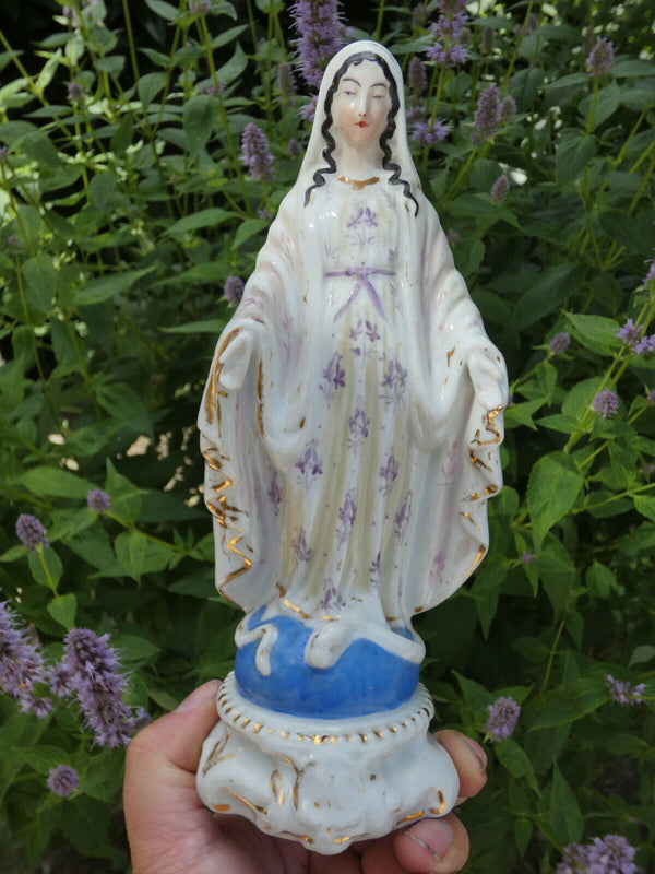 Antique French vieux paris old porcelain madonna statue figurine religious