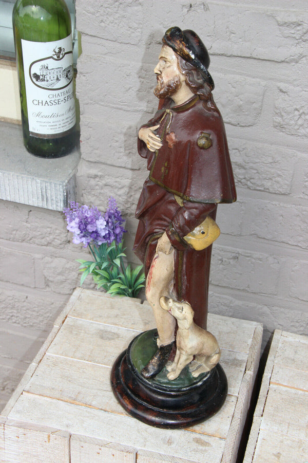 Antique French chalkware saint Roch dog figurine statue religious