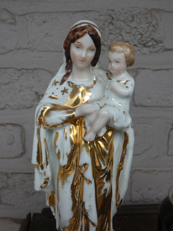 Antique French vieux paris old porcelain madonna statue figurine religious