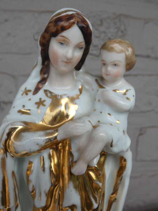 Antique French vieux paris old porcelain madonna statue figurine religious