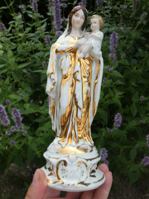 Antique French vieux paris old porcelain madonna statue figurine religious