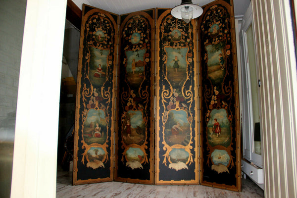 XL French folk art 4 season putti animal Childs hand paint Room screen