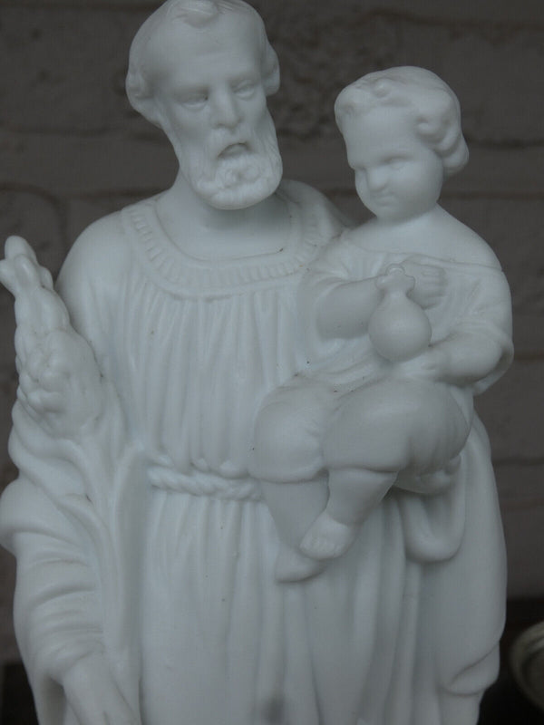 Antique French letu mauger marked bisque porcelain saint joseph statue