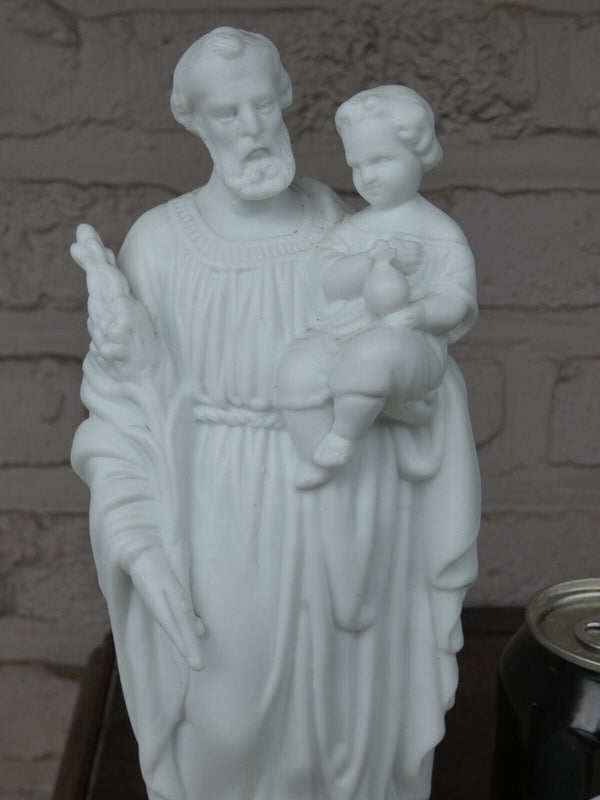 Antique French letu mauger marked bisque porcelain saint joseph statue