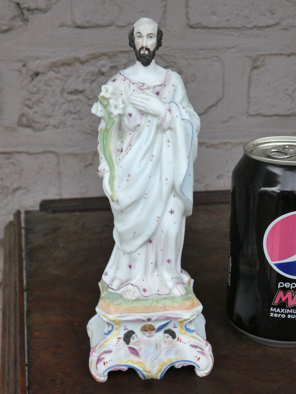 Antique French rare bisque old paris porcelain saint joseph figurine statue