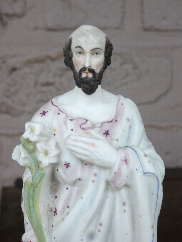 Antique French rare bisque old paris porcelain saint joseph figurine statue