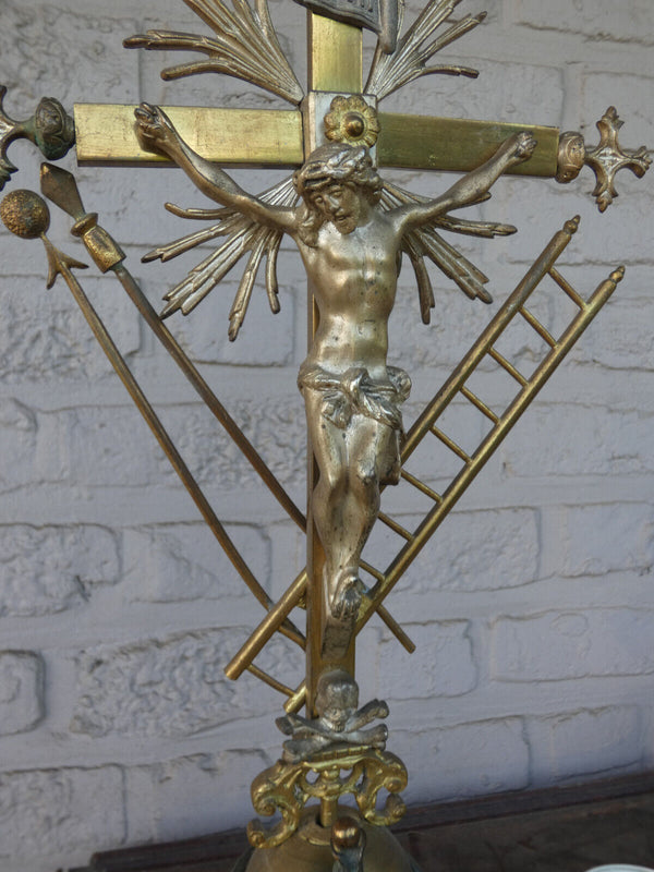 Antique french bronze altar crucifix religious