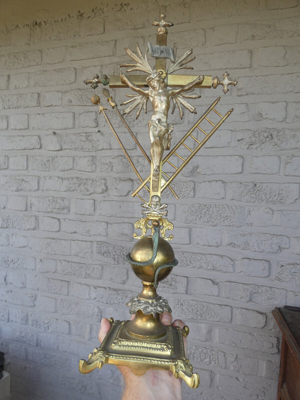 Antique french bronze altar crucifix religious