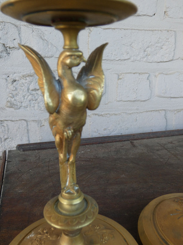 PAIR antique bronze eagle candlesticks candle holders