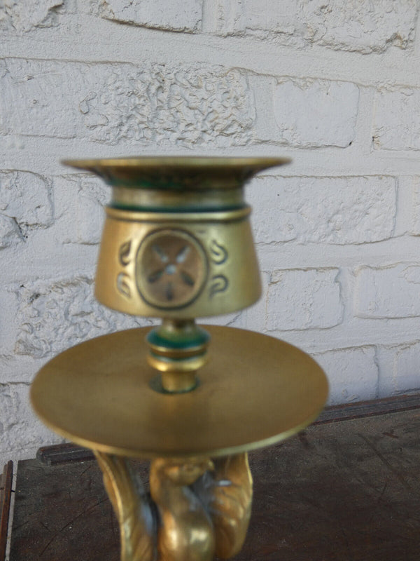 PAIR antique bronze eagle candlesticks candle holders