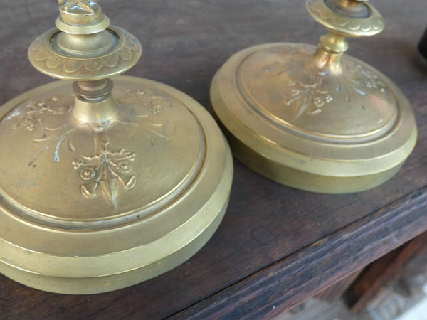 PAIR antique bronze eagle candlesticks candle holders