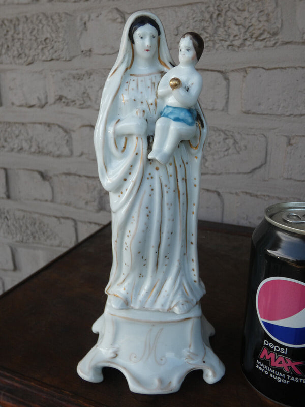 Antique  french vieux paris porcelain madonna child figurine statue