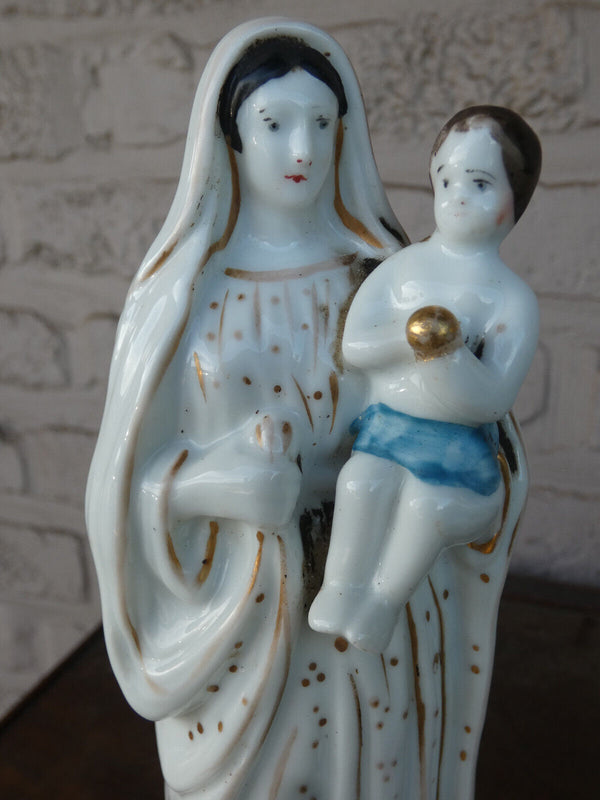 Antique  french vieux paris porcelain madonna child figurine statue