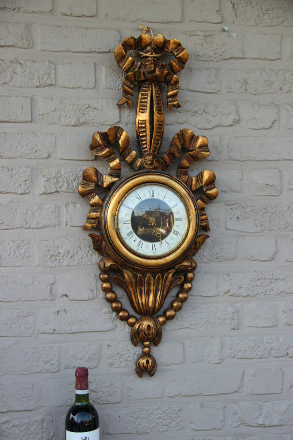 Stunning wood carved gold gilt wall clock louis XVI decor