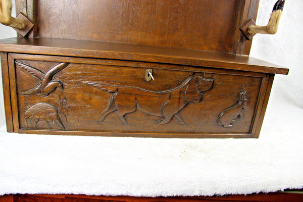 Antique hand wood carved Flemish Hunting gun rack animal black forest paws rare