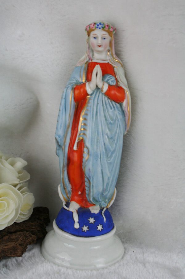 French 1935 Porcelain immaculate conception madonna statue figurine