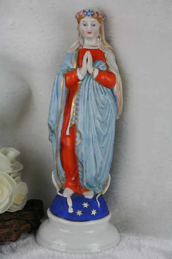 French 1935 Porcelain immaculate conception madonna statue figurine