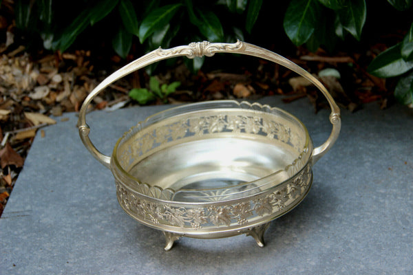 Vintage French metal silver patina Crystal glass centerpiece bowl