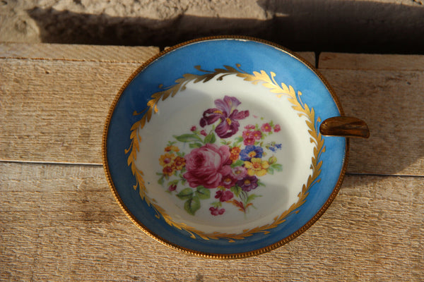 Gorgeous French Sevres Limoges porcelain marked Floral hand paint Ashtray 1960