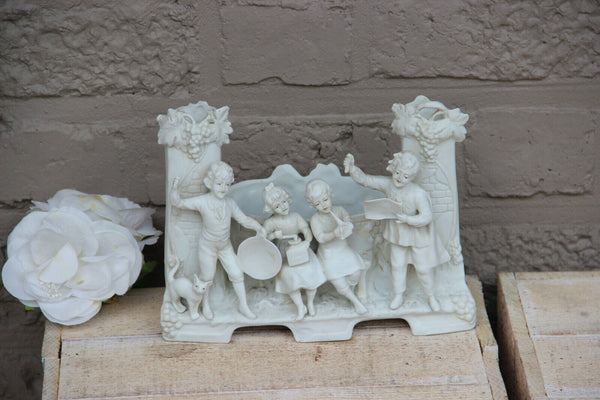 Antique German bisque porcelain group statue planter vase music playing figurine