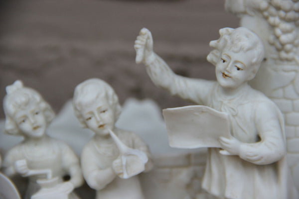 Antique German bisque porcelain group statue planter vase music playing figurine