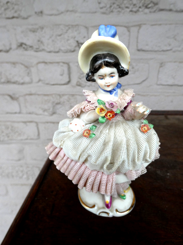 German dresden lace porcelain girl figurine statue marked