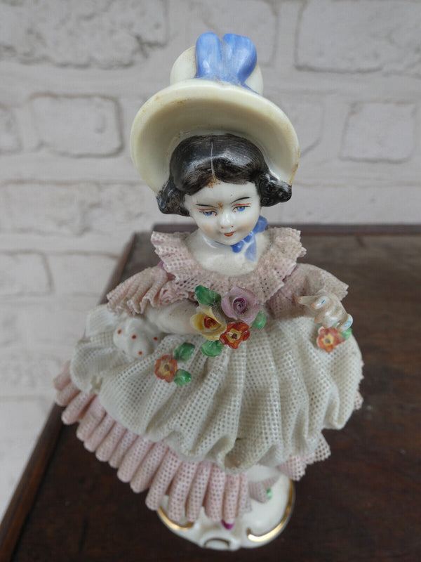 German dresden lace porcelain girl figurine statue marked