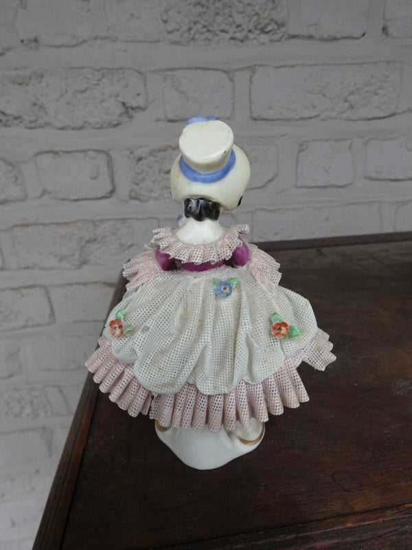 German dresden lace porcelain girl figurine statue marked