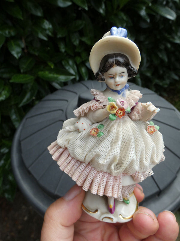 German dresden lace porcelain girl figurine statue marked