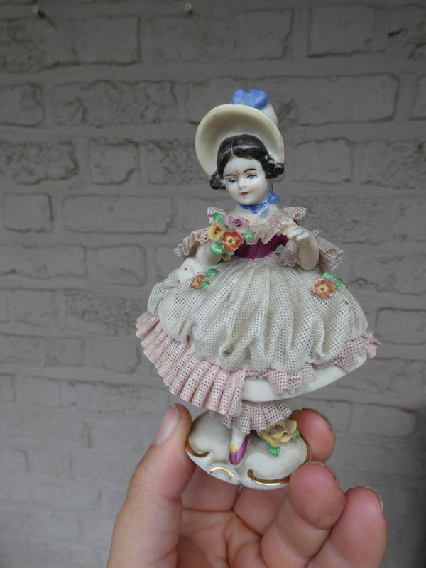 German dresden lace porcelain girl figurine statue marked