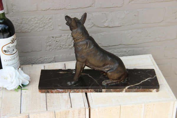 Antique ART DECO 1930 Spelter bronze german sheperd dog marble base statue