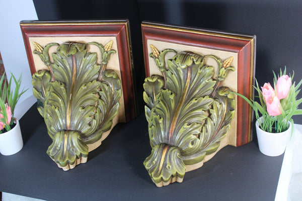 PAIR religious antique French chalkware church wall consoles